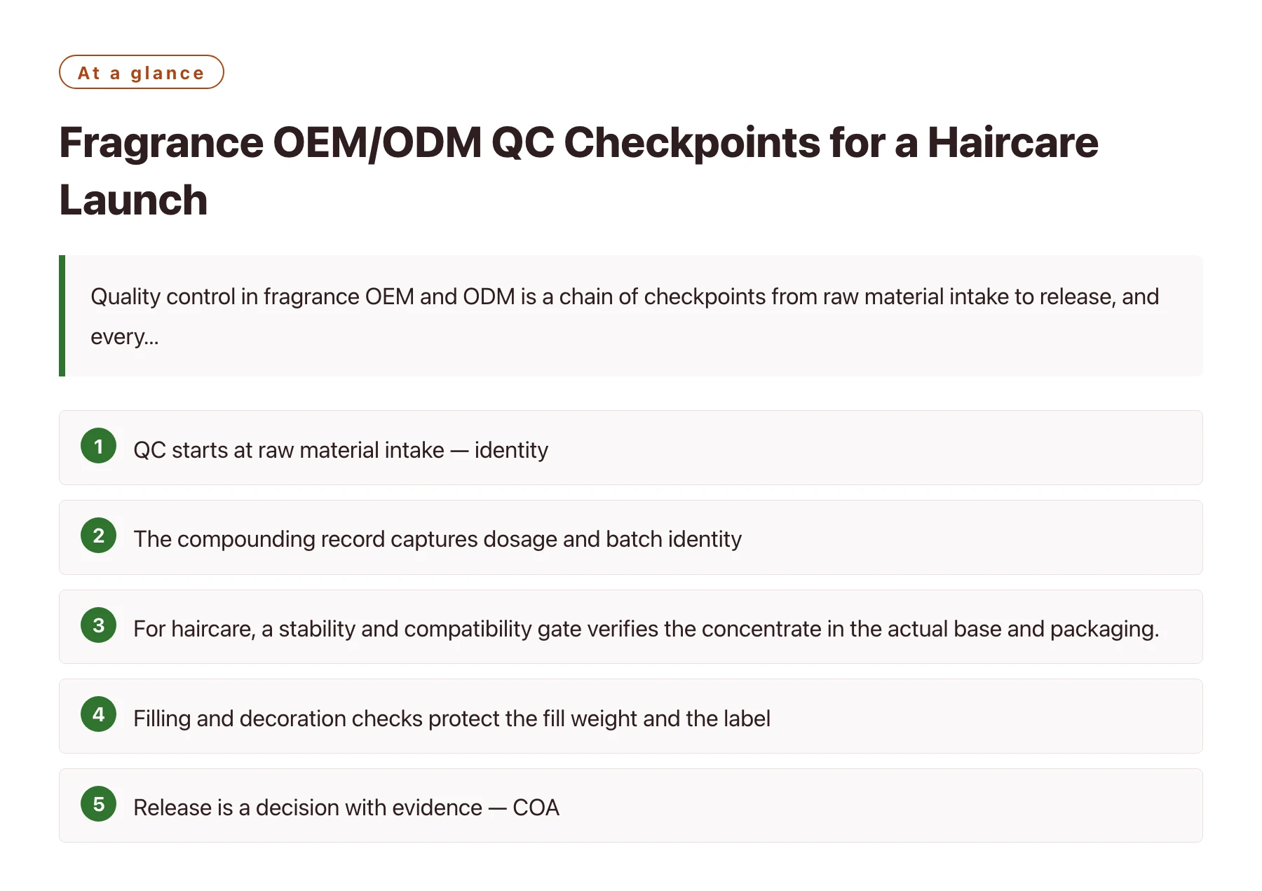 Fragrance OEM/ODM QC Checkpoints for a Haircare Launch——全文要点速览