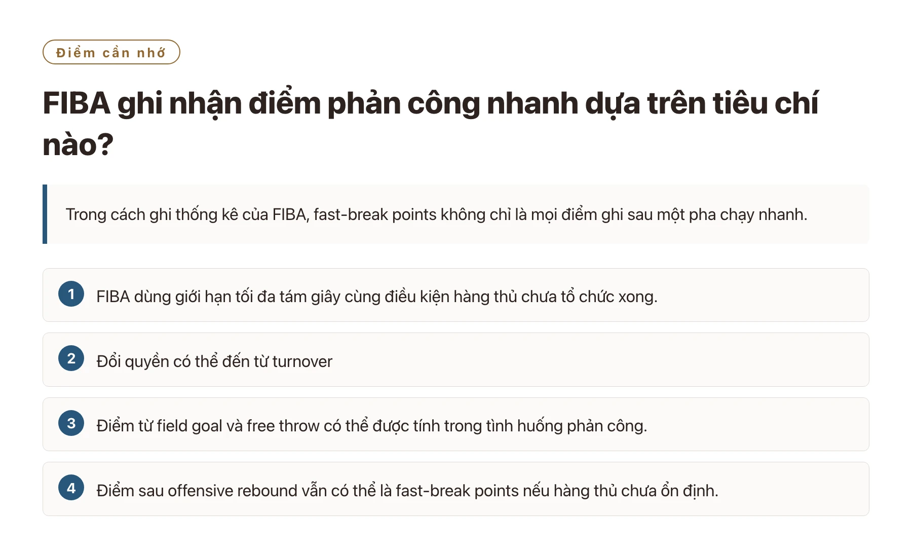 FIBA ghi nhận điểm phản công nhanh dựa trên tiêu chí nào?——全文要点速览